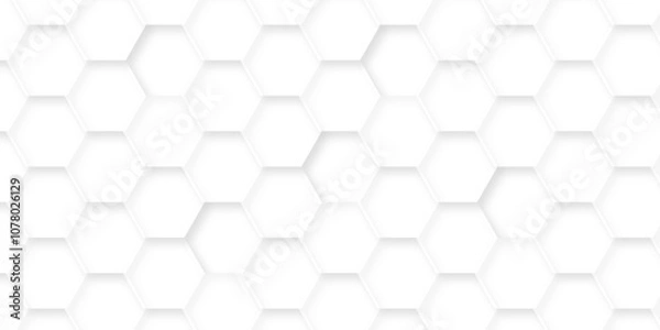 Obraz Abstract technology geometric white hexagons. vector square hexagon polygonal pattern background. seamless bright white abstract honeycomb web background.	
