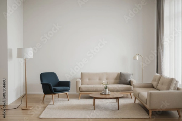 Fototapeta A minimalist living room with a clean and airy aesthetic