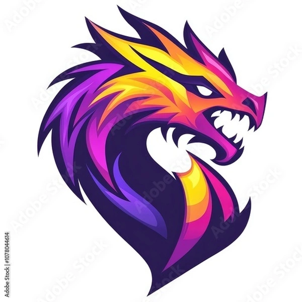 Fototapeta Fiery Dragon Head Profile in Vibrant Gradient Colors