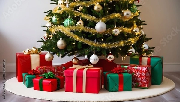 Fototapeta Capture the essence of a magical Christmas with this high-resolution image of a beautifully decorated Christmas