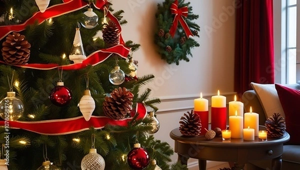 Fototapeta Capture the essence of a magical Christmas with this high-resolution image of a beautifully decorated Christmas