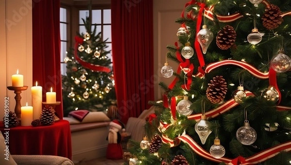 Fototapeta Capture the essence of a magical Christmas with this high-resolution image of a beautifully decorated Christmas
