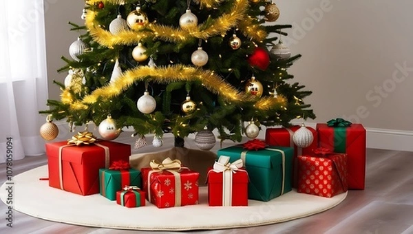 Fototapeta Capture the essence of a magical Christmas with this high-resolution image of a beautifully decorated Christmas