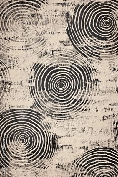 Fototapeta Hand-Painted Textured Wallpaper Pattern in Organic Geometric Style with Random Pantone Colors and White Lines - Reminiscent of Japanese Woodblock Prints