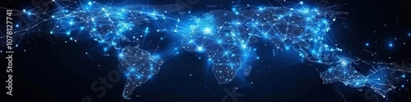 Fototapeta Global Network Connections: A World Map in Digital Lights