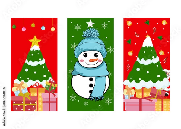 Fototapeta  Christmas pattern green card design with Christmas ornaments, snowflakes, candies, bells and Christmas trees Vector image