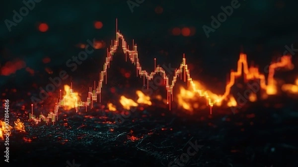 Obraz Dynamic Stock Market Index Chart with Fluctuating Trends Reflecting Market Volatility in Warm Color Palette Ideal for Financial Analysis, Reports, and Presentations