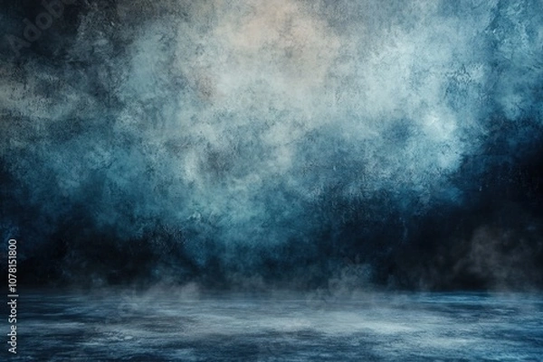 Fototapeta A dark blue background with fog and smoke.