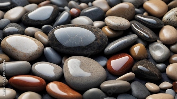 Fototapeta Full photo of shinny surface pebble stone with different color