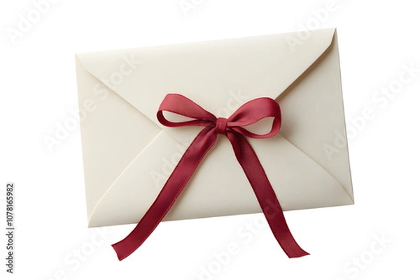 Fototapeta Envelope with red ribbon isolated on white background. 