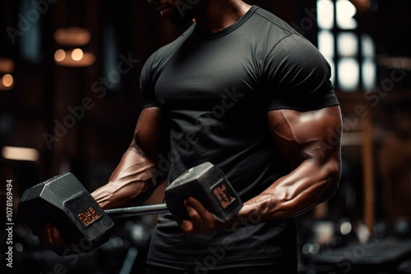 Fototapeta High-intensity training in gym emphasizing muscle mass development