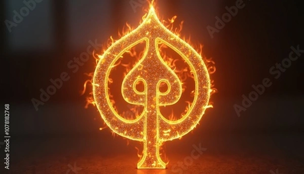 Fototapeta Glowing Khanda symbol with intricate detail to honor Sikh unity and Guru Nanak’s teachings