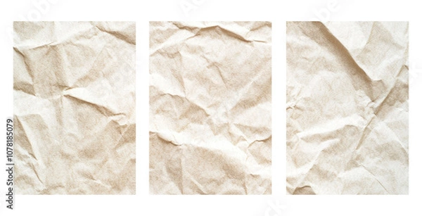 Fototapeta three plain bond papers appears crumpled. The texture on the blank paper is unique. transparent background