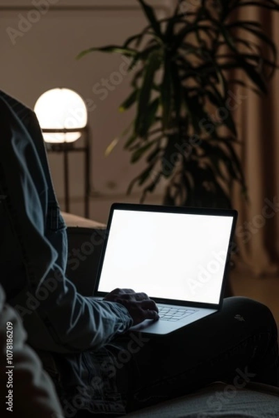 Obraz Mockup image of laptop with blank white desktop
