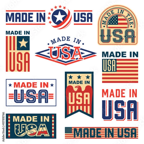 Obraz Made in America (USA) – set of different labels, badges, stamps.