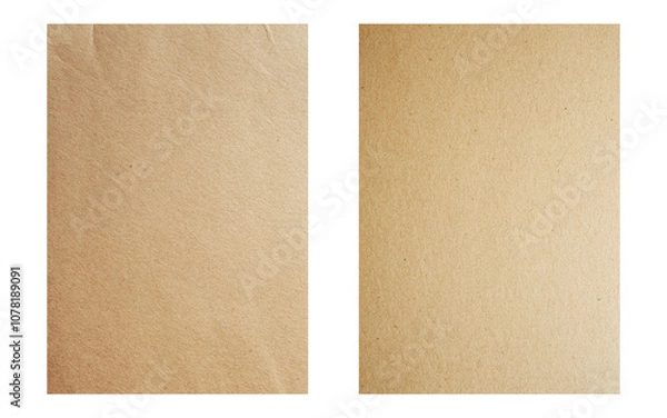 Fototapeta two plain brown bond papers with texture on transparent background