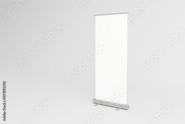 Fototapeta Minimalist retractable banner stand with blank white display.