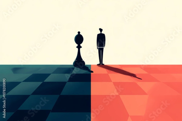 Obraz A man and a chess piece are on a checkered board