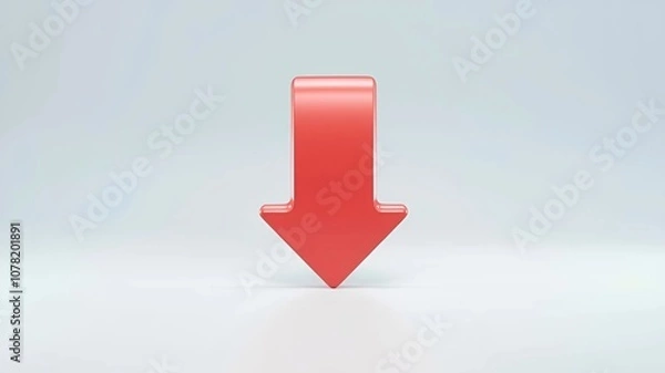 Fototapeta red arrow point down downward download decline on a white background