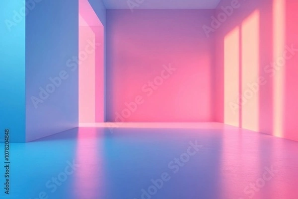 Fototapeta Minimalist empty room with colorful lighting.