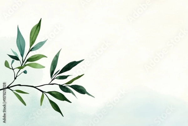 Fototapeta Painting of Tree Branch with Lush Green Leaves - Nature's Serenity