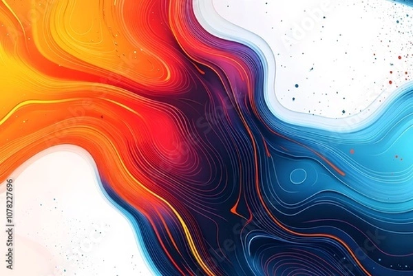 Fototapeta Abstract background with colorful gradient lines and curves in the style of retro-futurism, futuristic, light red, dark orange, sky blue, and white