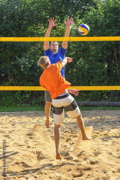 Obraz Spielszene am Netz beim Beachvolleyball