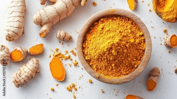 Obraz A bowl of ground turmeric and ginger