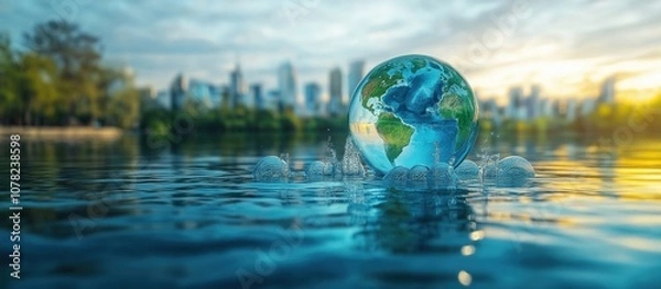Fototapeta Global initiatives for clean water accessibility and management, solid color background