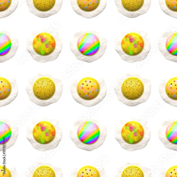 Fototapeta Seamless pattern - Colorful fried eggs