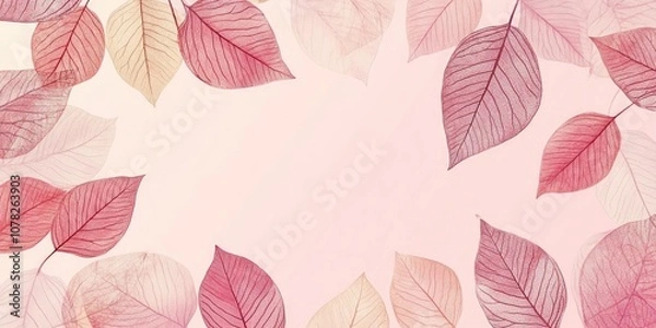 Fototapeta A pink and white background with a leafy pattern
