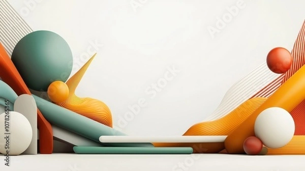 Fototapeta Abstract 3D Geometric Shapes with Copy Space.