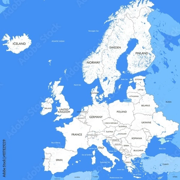 Fototapeta Detailed white Europe map | Vector a large color map of Europe