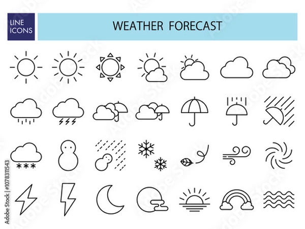 Obraz お天気の線画アイコンセット_線幅修正可能