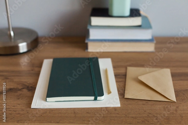 Fototapeta desk, stationery, notepaper, notebook, desk essentials, work desk, schedule, mail, notes, journal, agenda, pen, book, pad, notepad, diary, pencil, writing, letter, education, school, write