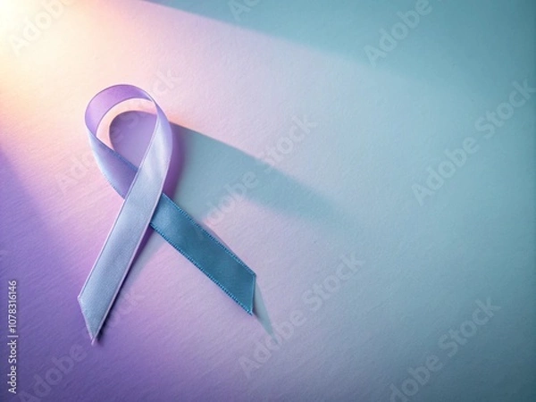 Fototapeta Soft Lavender to Blue Gradient Background with Ribbon Shadow for Cancer Awareness
