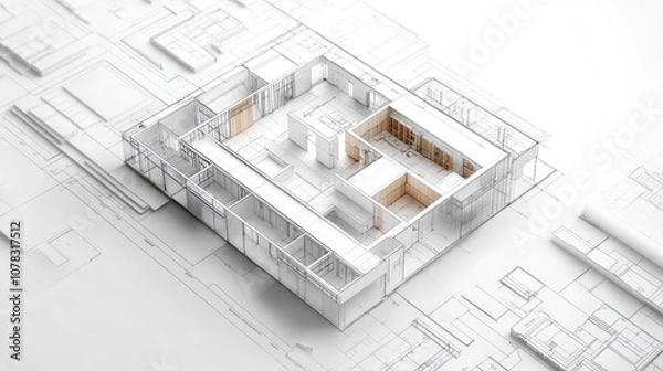 Obraz Architectural blueprint rendering of a modern building layout.