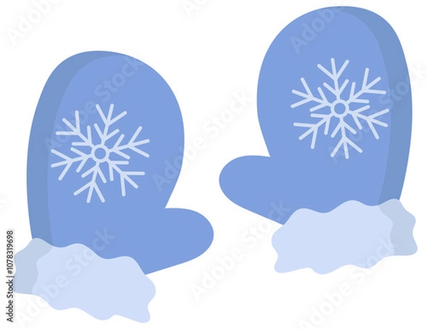 Fototapeta Flat icon of winter mittens with snowflake isolated in white background.