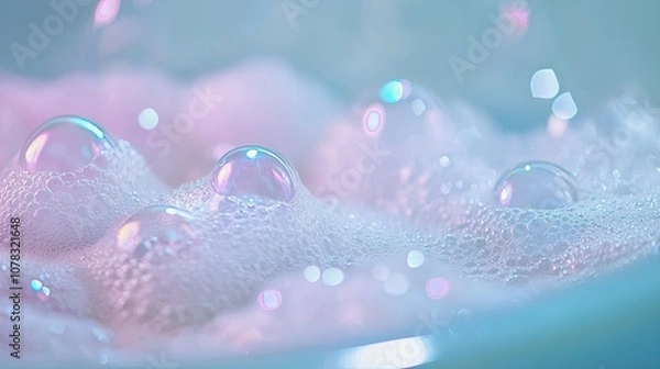 Obraz A bed of detergent bubbles covering the water, highlighting the iridescent colors and reflections under soft lighting