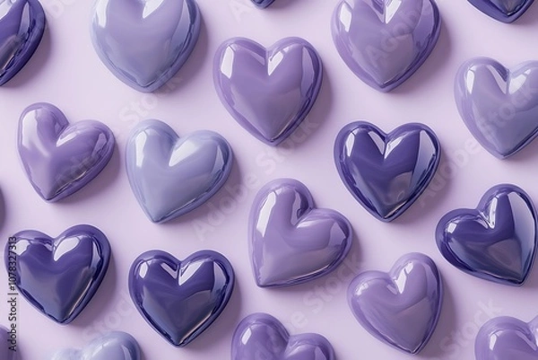 Fototapeta Seamless pattern of heart shapes on a gentle gradient lavender background.