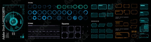 Obraz Vector set HUD interface elements. Collection of futuristic HUD elements. Set with radar, frames and windows. Modern set for user interface