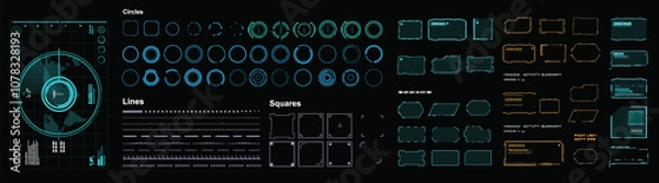 Obraz Vector set HUD interface elements. Collection of futuristic HUD elements. Set with radar, frames and windows. Modern set for user interface
