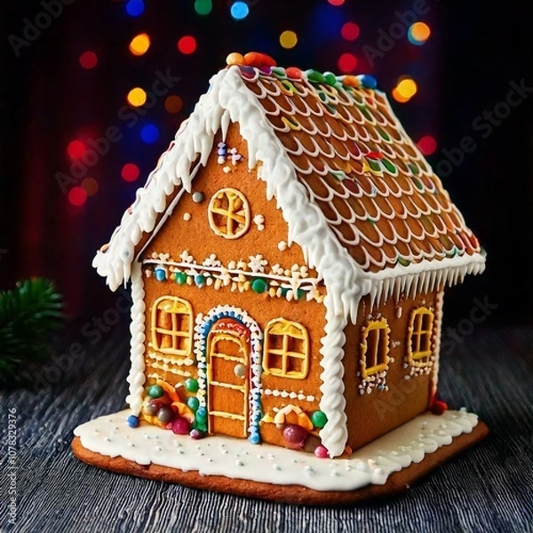 Obraz Gingerbread house made by hand in beautiful design for christmas evening or present and gift