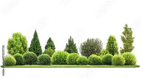 Fototapeta A row of trees with bushes in between