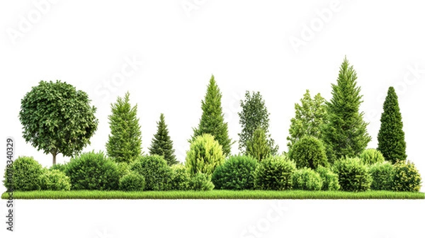 Fototapeta A row of trees with bushes in between