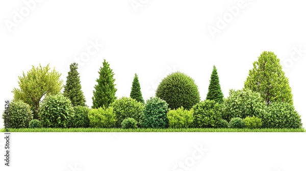 Fototapeta A row of trees with bushes in between