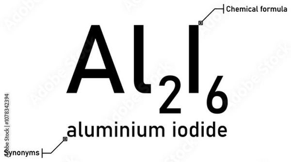 Obraz Aluminium iodide chemical formula and synonyms with callout titles