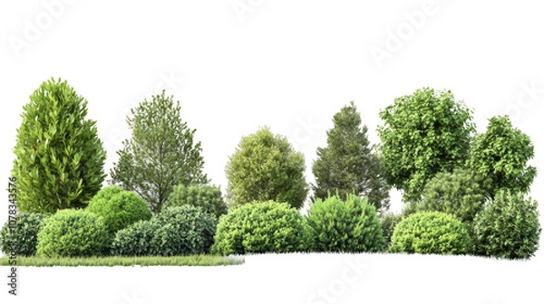 Fototapeta A row of trees with bushes in between