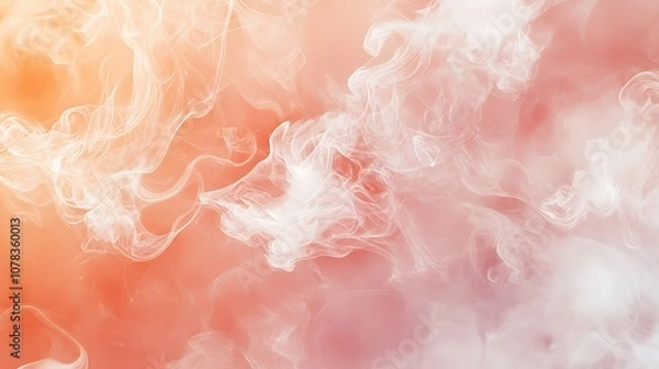 Fototapeta Light coral background with wisps of smoke and a delicate light effect