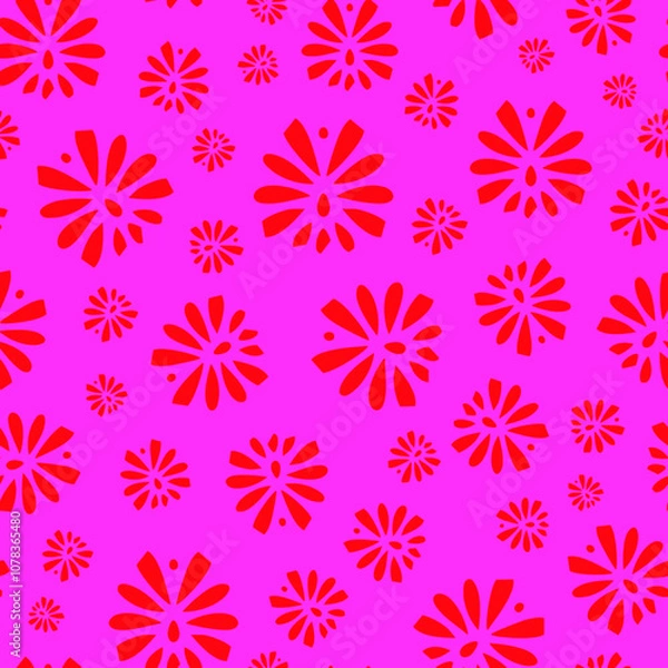 Fototapeta Seamless repeat pattern print background with ornament in roze and red 